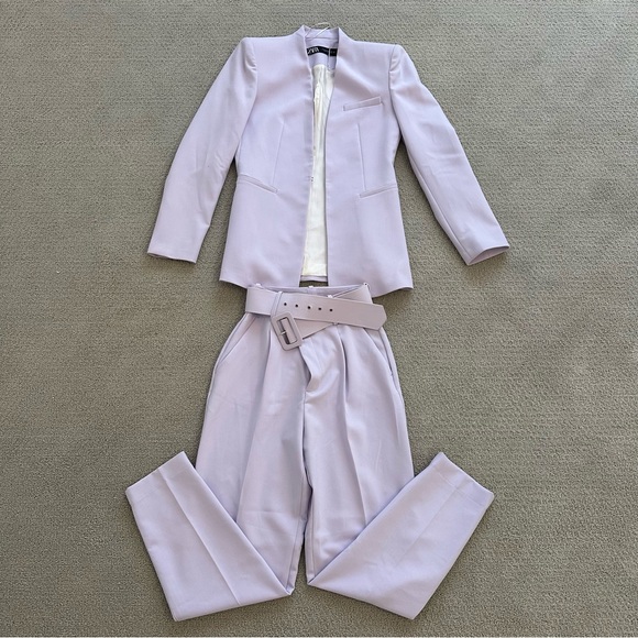 Zara Lilac High Waisted Belted Pants Blazer Set - Picture 3 of 12